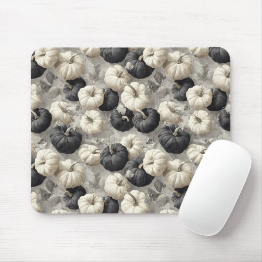 Elegante schwarze und weiße Pumpkins Mousepad (Mit Mouse)