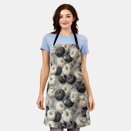 Elegante schwarze und weiße Pumpkins Schürze (Getragen)