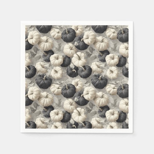Elegante schwarze und weiße Pumpkins Serviette (Vorderseite)