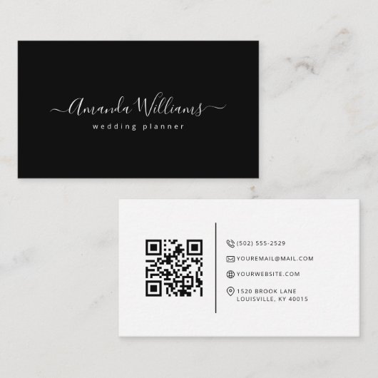 Elegante schwarze und weiße QR Code Business Card Visitenkarte (Vorne/Hinten)