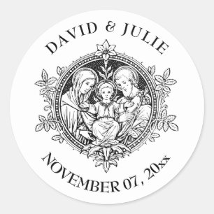 Elegante schwarze und weiße religiöse Familie Runder Aufkleber