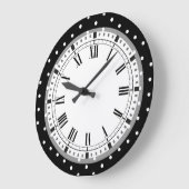 Elegante schwarze und weiße Retro-Polka-Punkte Große Wanduhr (Winkel)