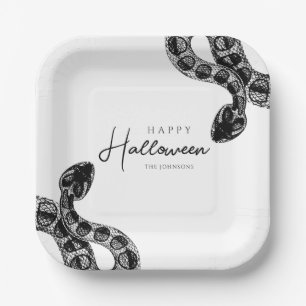 Elegante schwarze und weiße Schlange Halloween Pappteller