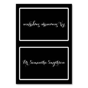 Elegante schwarze und weiße Schriftzug Klapp Sitzo Tischnummer
