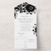 Elegante schwarze und weiße Sonnenblumen All In One Einladung (Innen Boden)