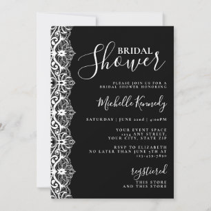 Elegante schwarze und weiße Spitzen-Hochzeitsshowe Einladung