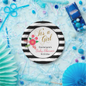 Elegante schwarze und weiße Streifen mit rosafarbe Pappteller (Party)