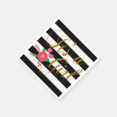 Elegante schwarze und weiße Streifen mit rosafarbe Serviette (Ecke)