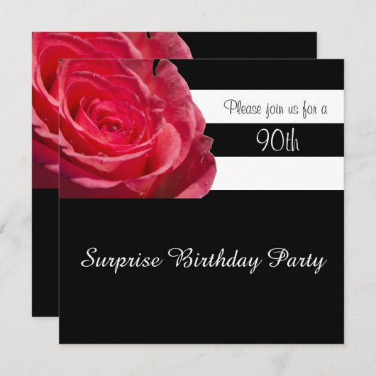 Elegante schwarze und weiße Streifen und rosa Rose Einladung (Vorne/Hinten)