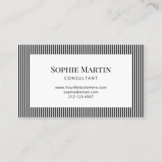 Elegante schwarze und weiße Streifen Visitenkarte (Rückseite)