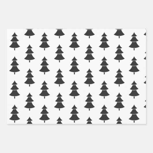 Elegante schwarze und weiße Weihnachtsbaumen Geschenkpapier Set (Vorderseite 2)