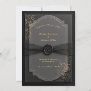 elegante schwarze Vellum-Hochzeitsflor-Luxe-Lagen Einladung