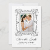 Elegante schwarze verzierte Rahmen 2 Foto QR-Code  Save The Date (Vorderseite)