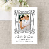 Elegante schwarze verzierte Rahmen 2 Foto QR-Code  Save The Date