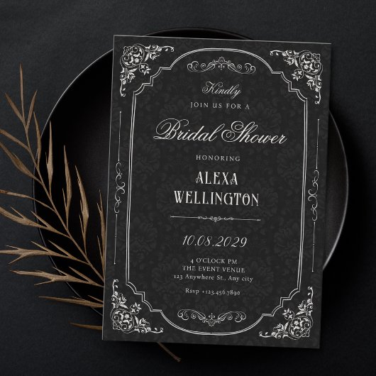 Elegante schwarze viktorianische Brautparty Einladung