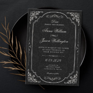 Elegante schwarze viktorianische Hochzeit Einladung