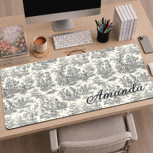 Elegante schwarze Vintage-Französische Toile de Jo Schreibtischunterlage