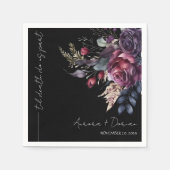 Elegante Schwarze Wasserfarbe Blumenzwiebelhochzei Serviette (Vorderseite)