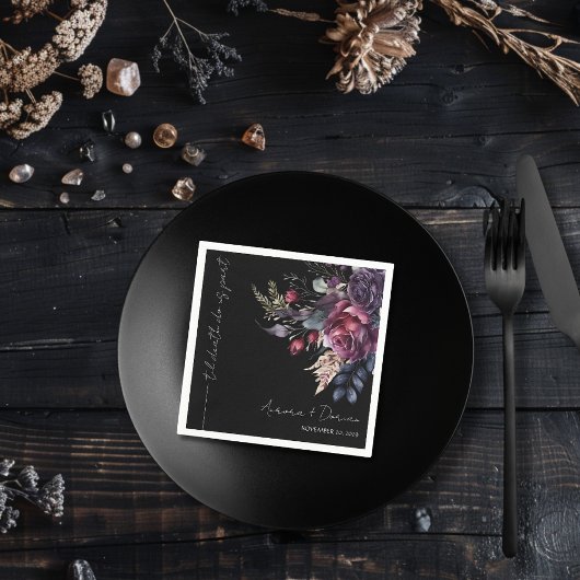 Elegante Schwarze Wasserfarbe Blumenzwiebelhochzei Serviette