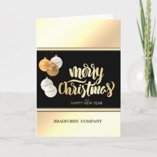 Elegante schwarze Weihnachtsbälle aus Gold, Firma Feiertagskarte
