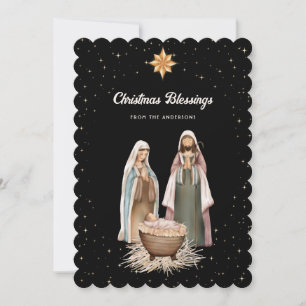 Elegante schwarze Weihnachtskrippe Sterne Christli Feiertagskarte