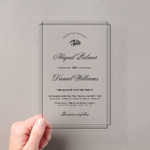 Elegante schwarze, weiße Ast- und Rahmenhochzeit Acryleinladungen