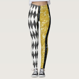 Elegante schwarze weiße goldene Harlekin-Diamant-A Leggings