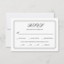 Elegante schwarze, weiße Grenze Altes Geld Hochzei RSVP Karte