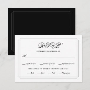 Elegante schwarze, weiße Grenze Altes Geld Hochzei RSVP Karte