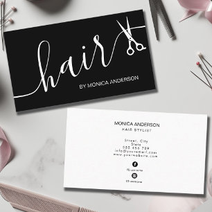 Elegante schwarze weiße Haarschrift Stylist Schere Visitenkarte