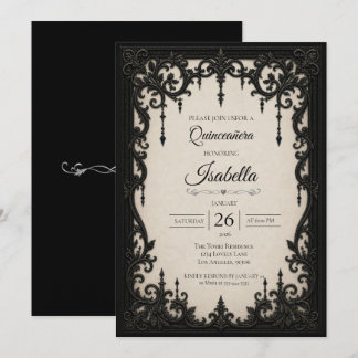 Elegante schwarze weiße Quinceañera Einladung