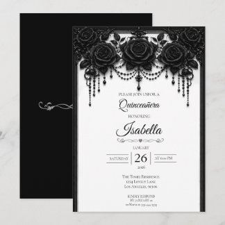 Elegante schwarze weiße Quinceañera Einladung