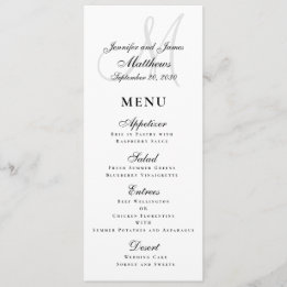 Elegante Schwarze Weiße Schrift Monogramm Hochzeit Menükarte