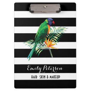 Elegante schwarze weiße Streifen mit Vogel und Blu Klemmbrett