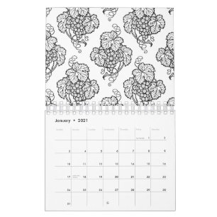 Elegante schwarze weiße Traubenbüschel Wein-Frucht Kalender