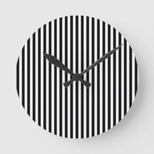 Elegante schwarze weiße vertikale Linien Geometris Runde Wanduhr
