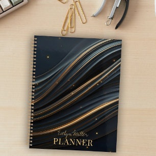 Elegante schwarze Wellen mit goldenen Akzenten Planer