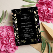 Elegante Schwarze Wildblumen Blumenhochzeit Einladung