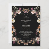 Elegante Schwarze Wildblumen Hochzeit Einladung (Vorderseite)