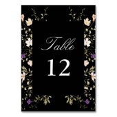 Elegante Schwarze Wildblumen Hochzeitkalligraphie Tischnummer (Vorderseite)