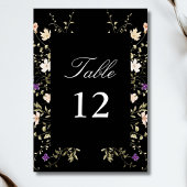 Elegante Schwarze Wildblumen Hochzeitkalligraphie Tischnummer