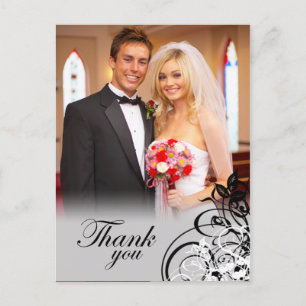 Elegante Schwarze Wirbel Hochzeit danke Postkarte