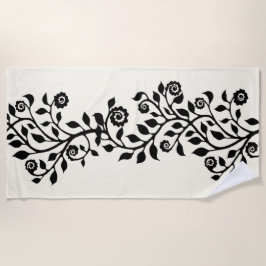 Elegante Schwarze Wirble Ornamente Vintag Floral B Strandtuch