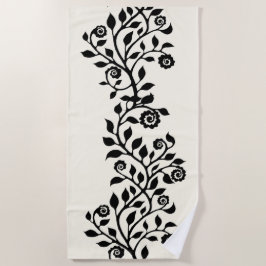 Elegante Schwarze Wirble Ornamente Vintag Floral B Strandtuch