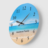 Elegante schwarze Zahlen Aqua Beach Szene personal Große Wanduhr (Winkel)