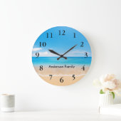 Elegante schwarze Zahlen Aqua Beach Szene personal Große Wanduhr (Zuhause)