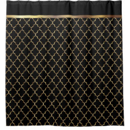 Elegante Schwarzes und GoldQuatrefoil Muster Duschvorhang