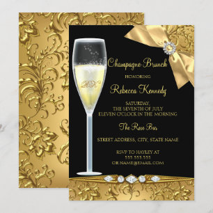 Elegante Schwarzgold-Damask Champagner-Brunch-Einl Einladung