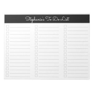 Elegante Schwarzgraue 8,5x11 Drei-Spalten-Checklis Notizblock