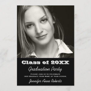 Elegante Schwarzweiss-Abschluss-Einladung Einladung